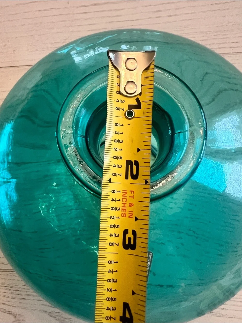 San Miguel Made in Spain Recycled Glass Round Flat Teal Vase- NWT!